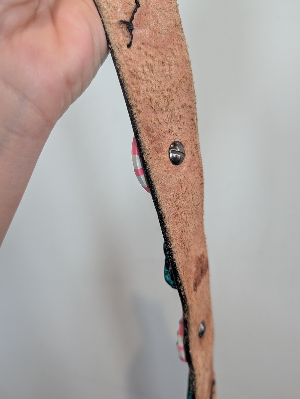 Women s Turquoise & Pink Decorative Leather Western Belt - Picture 4 of 5
